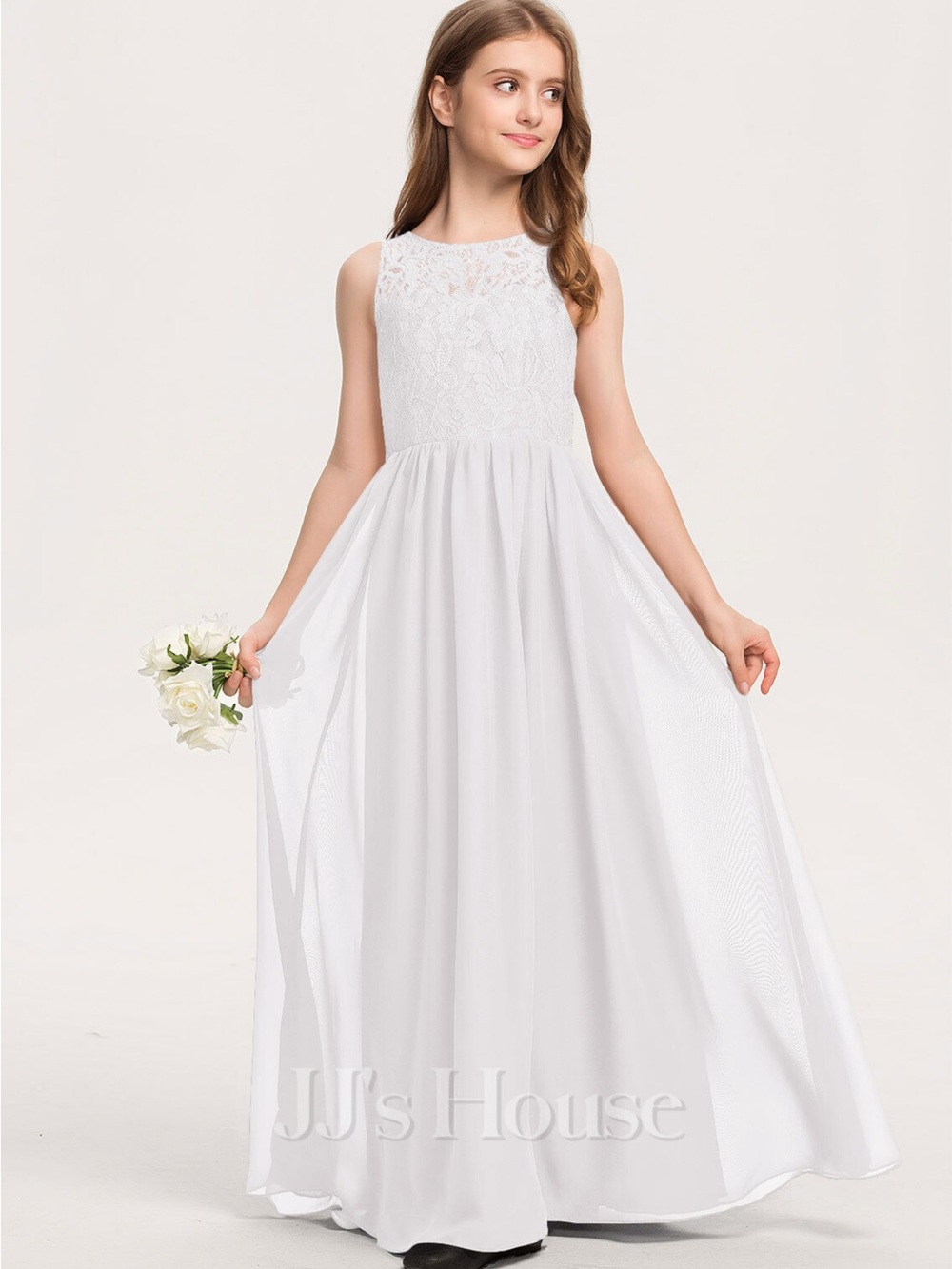 JJs House White Lace Bodice Floor-Length Girl's Formal Dress